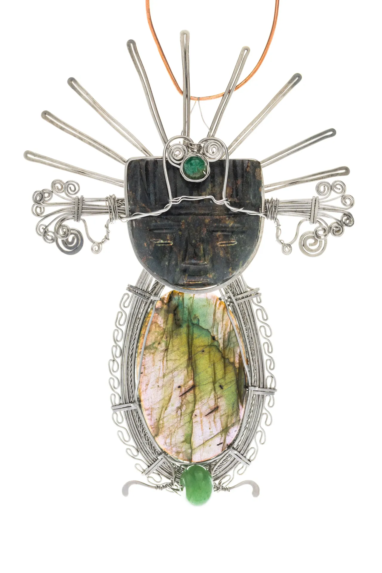 Chamán de la Aurora — Dije de máscara de jade ecuatoriano